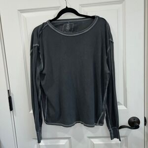 Free People Long Sleeve T-Shirt Contrast Stitching Gray Oversized Small